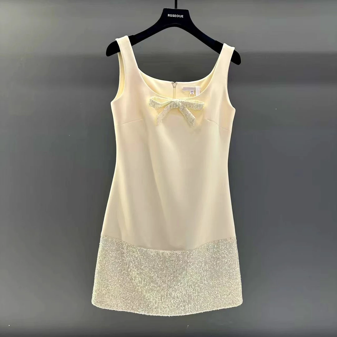 蝴蝶结无袖连衣裙名媛小香风优雅气质裙子2025新款今年流行爆款女