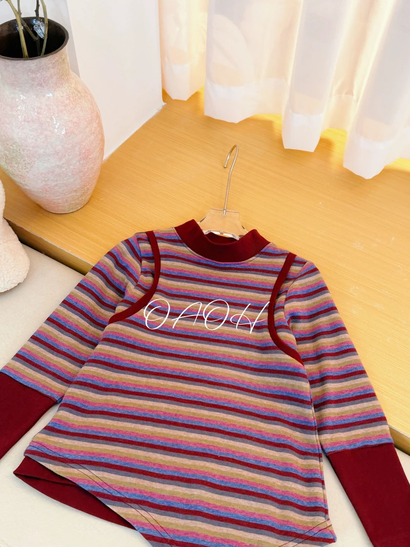 OAOH2025新款冬季中大童女童休闲百搭纯色圆领薄款打底衫T5121