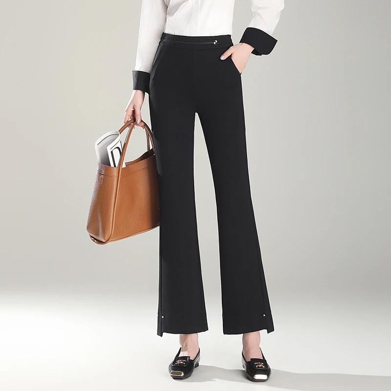 黑色微喇裤女春款2025新款高腰垂感小个子休闲西裤显瘦九分喇叭裤