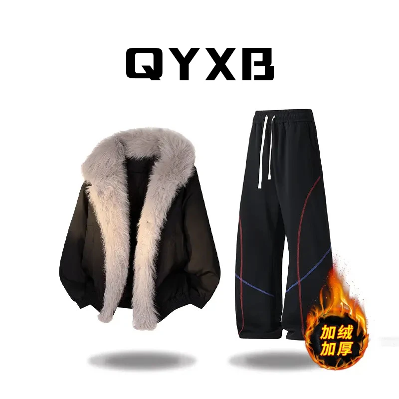 【品牌正品现货】QYXB立领毛领座山雕棉服男士休闲加厚加绒保暖棉衣