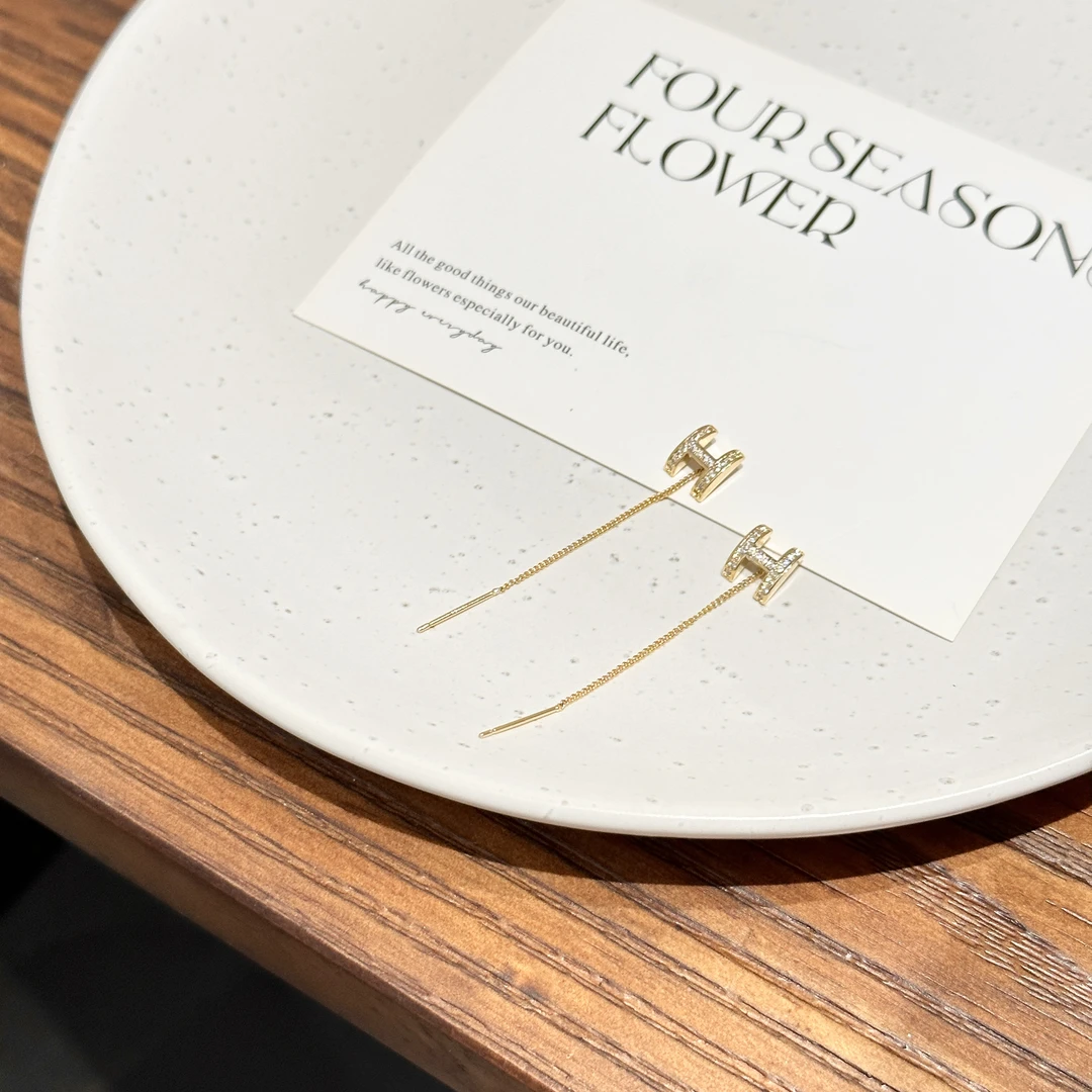 铜合金耳饰 AL1987 字母H高级感时尚气质耳线项链坠链耳环轻奢