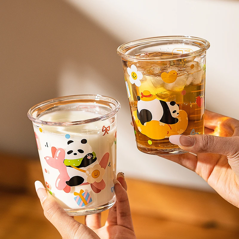 【特价产品】熊猫ins风翻口玻璃杯可爱透明创意喝水杯耐热