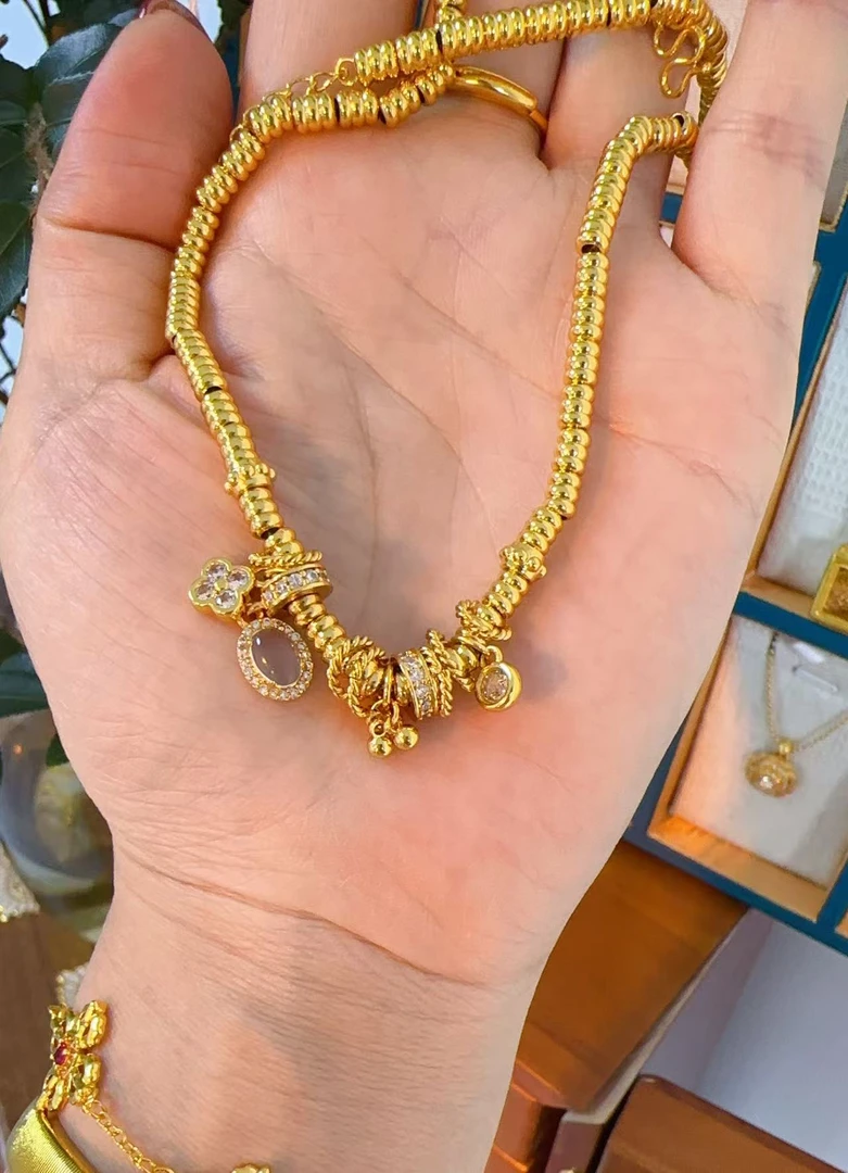 铜合金项链 SQ思岐新中式-龙心四叶草算盘珠项链5958