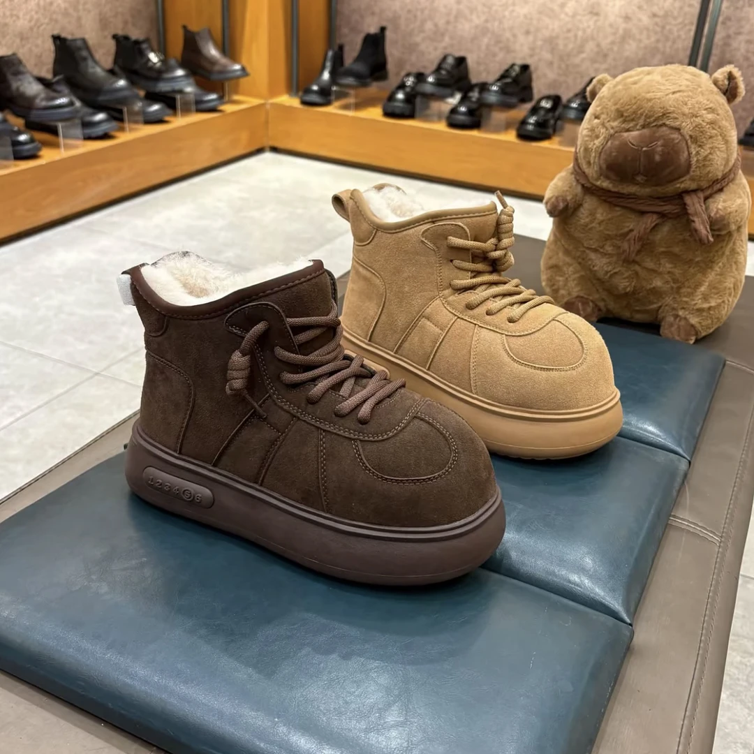 pwqx-b0625-6卡皮巴拉~雪地靴2025冬季厚底大头加绒加厚牛皮棉鞋