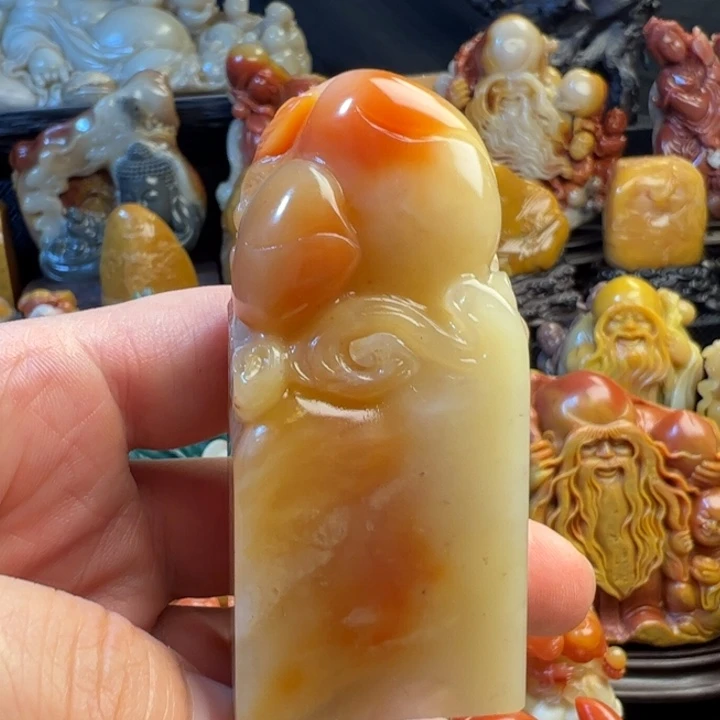 寿山石直播间福利印章雕刻寿桃《万寿无疆》