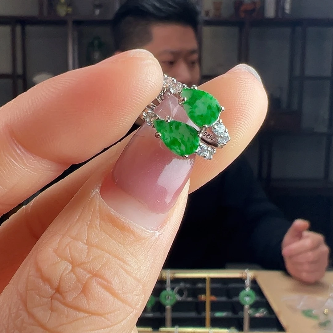 翡翠银S925镶嵌耳饰耳环26