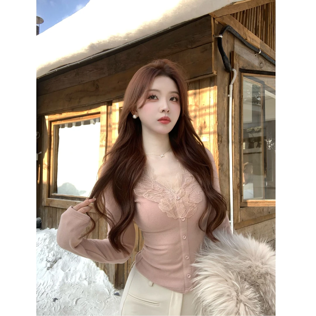 SZA【星河凝落】秋冬新款高级感修身蕾丝拼接内搭T恤打底衫A-2400