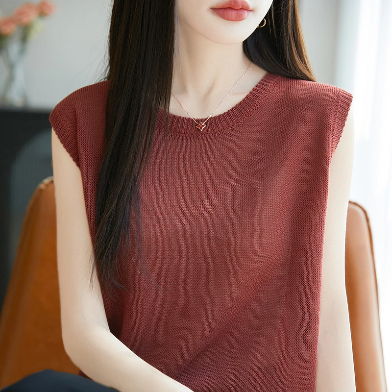 哥弟阿玛施正品2025夏季薄款针织短袖女偶或高端无袖圆领t恤上衣