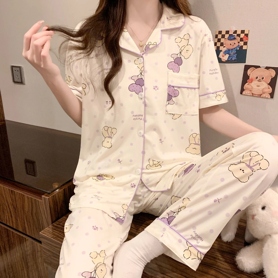 睡衣女款2025夏季新款短袖短裤套装可爱大码卡通少女家居服三件套