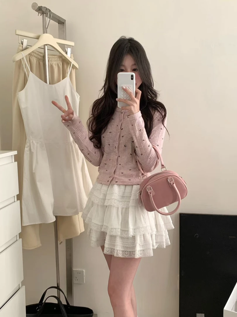 【蝴蝶结开衫】韩国订单春款薄款棉正肩长袖蝴蝶结可爱碎花开衫