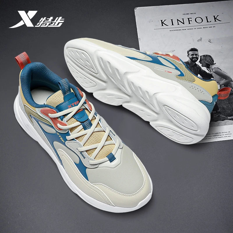 特步男鞋官方正品秋冬新款复古皮面防水休闲鞋子减震百搭运动鞋子