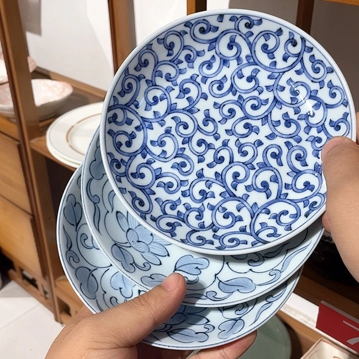 紫砂9高峰款满内绘青花深盘三只