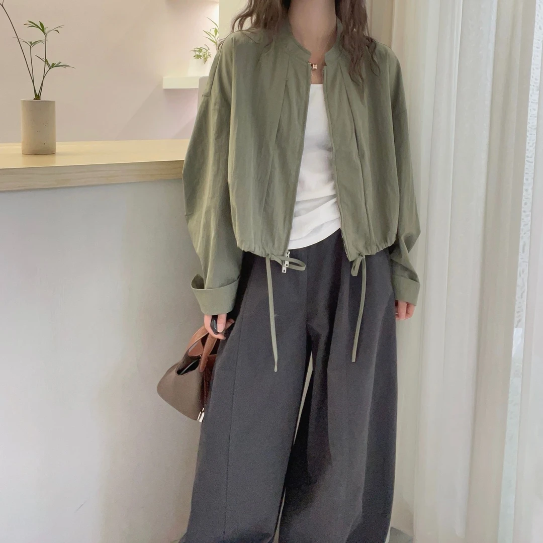 欧洲站2025早秋新款欧货时尚立领拉链短款外套女春秋宽松百搭上衣