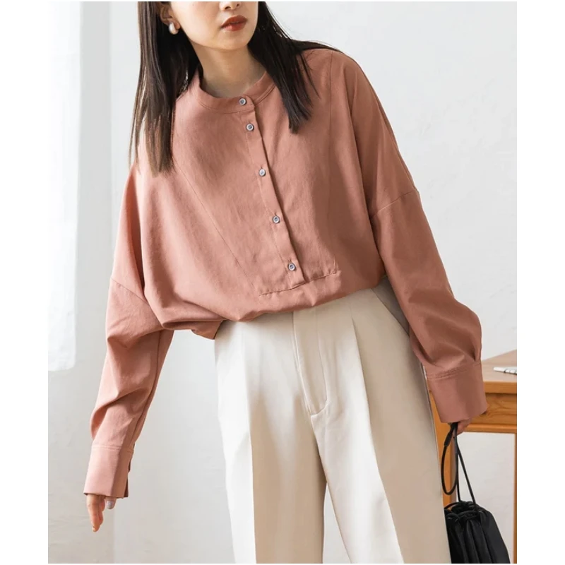 【MonTendre】 秋冬上新 H 宽松纯色圆领衬衣通勤百搭长袖衬衫