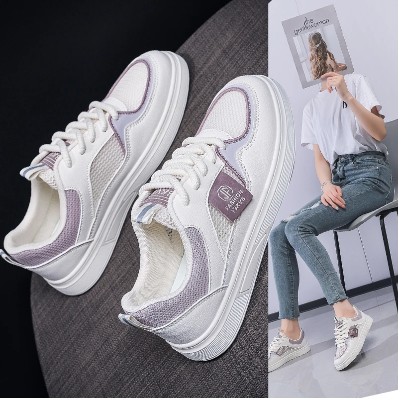 皮面/网面小白鞋女2025夏季新款爆款百搭透气运动平底学生薄板鞋