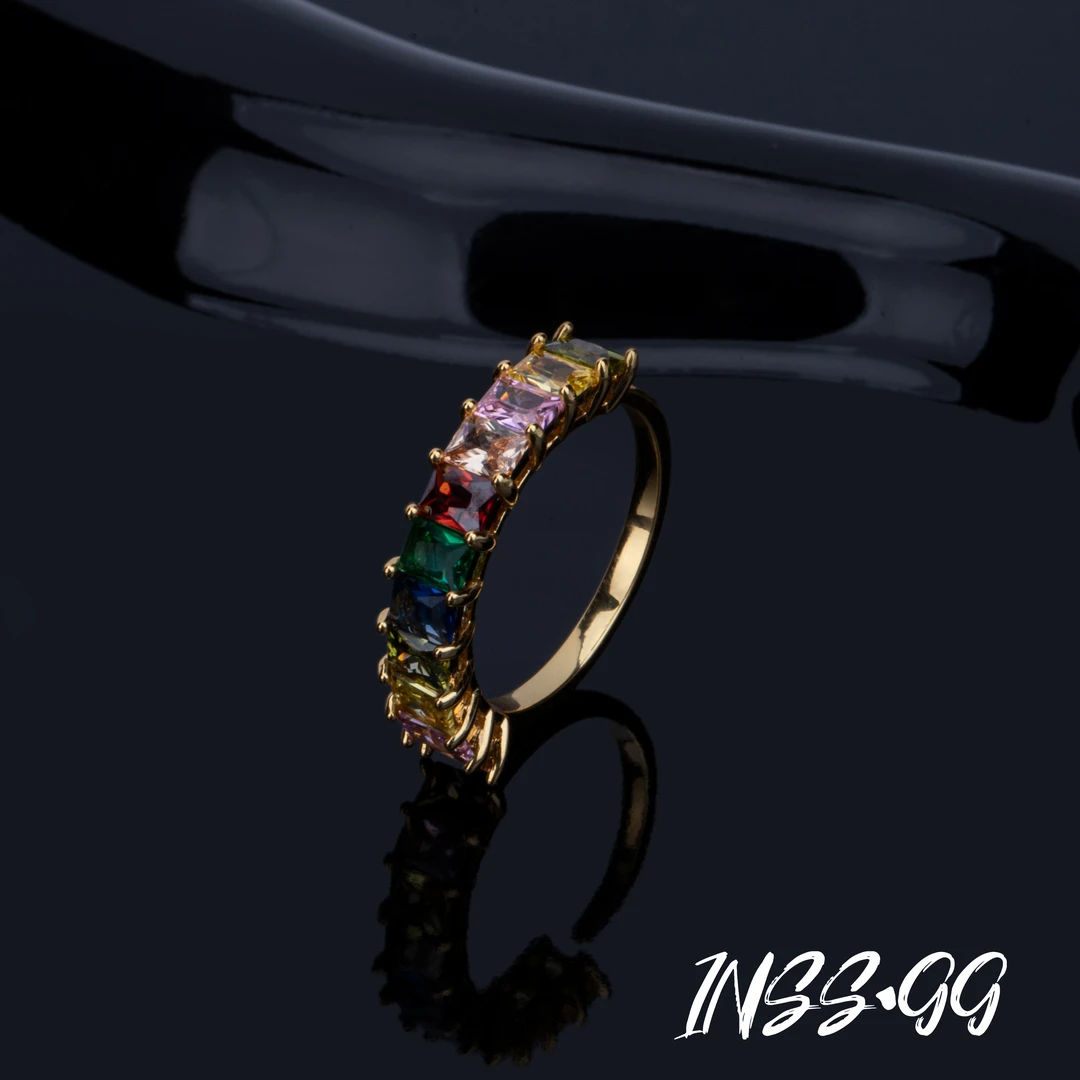 黄铜锆石戒指 半圈彩【INSS · GG】时尚气质百搭小众轻奢戒指J0485