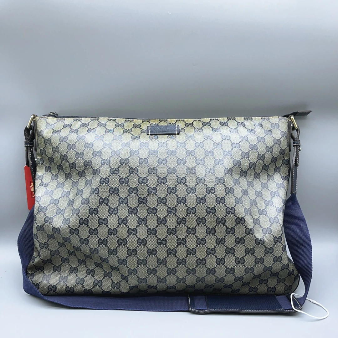 95新 GUCCI/古驰   蓝黑色老花单肩包 1647 3357