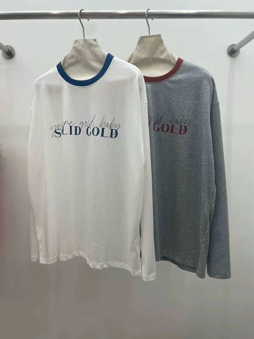 【小胖家】【福福款只出不进】复古撞色字母打底上衣