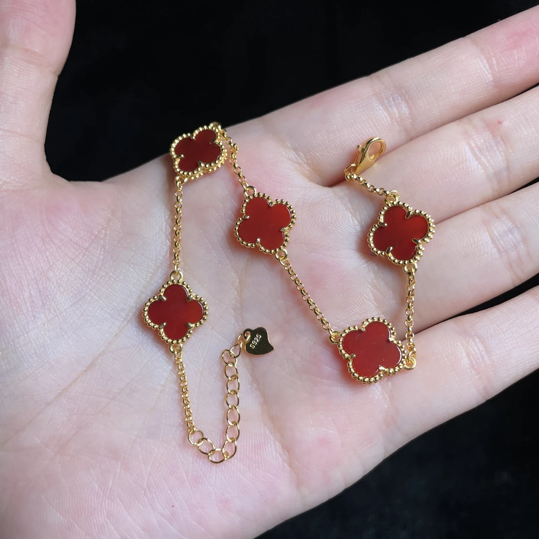 L【玉氏珠宝】925银玛瑙四叶草手链 多样性发一 CAN3750001