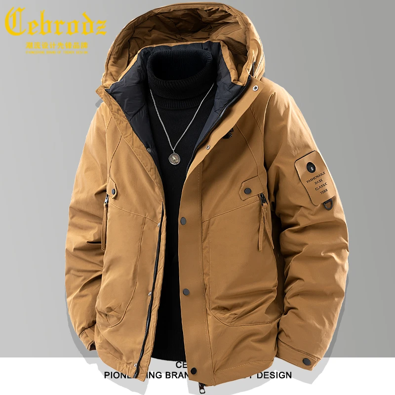 法国Cebrodz冬季男士短款工装羽绒服新款户外中年商务保暖外套潮