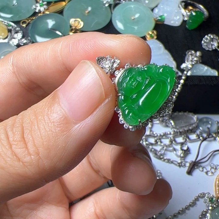 翡翠18K金镶嵌吊坠(不含链)