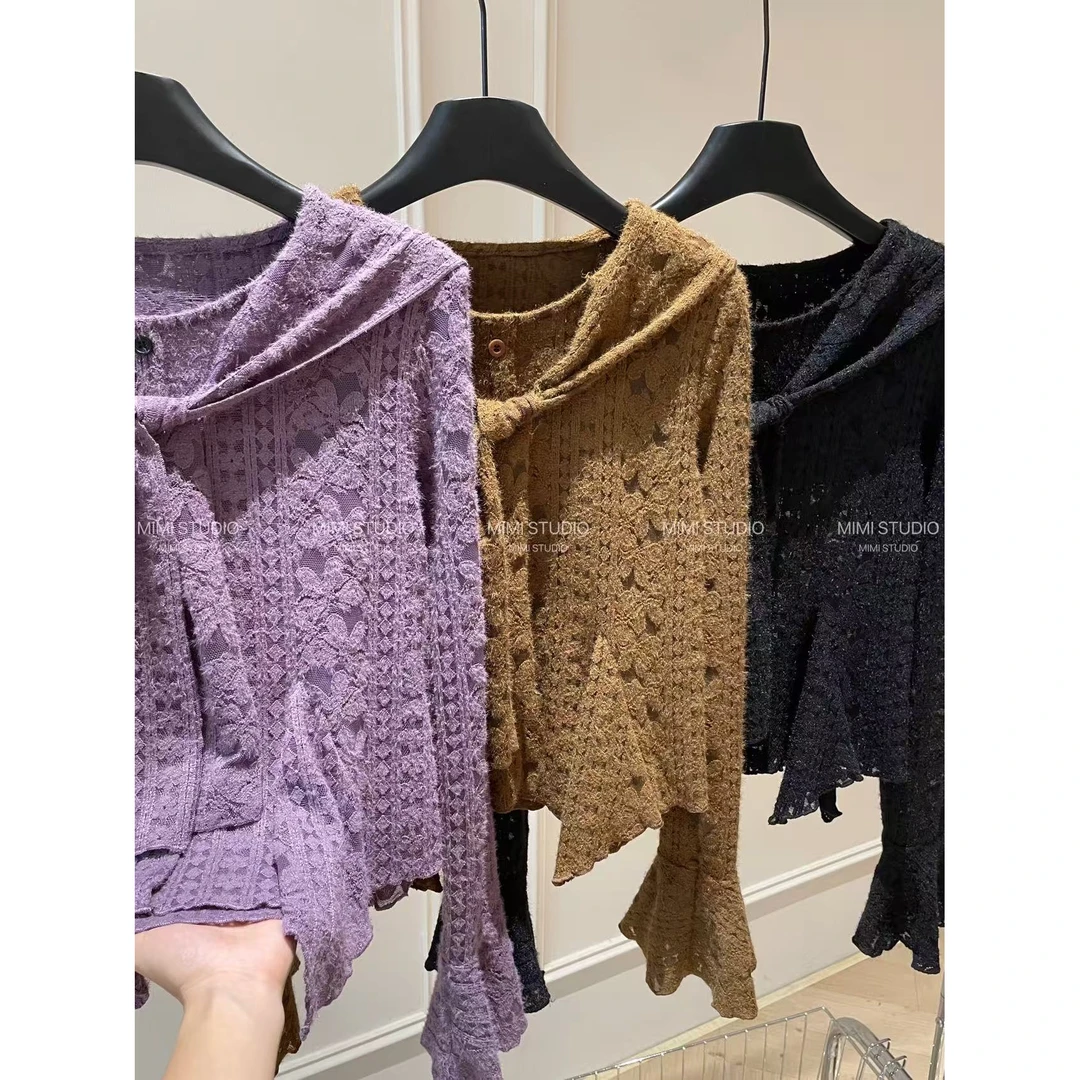 2025秋季新款 披肩系带镂空设计T恤女长袖时尚修身显瘦上衣196