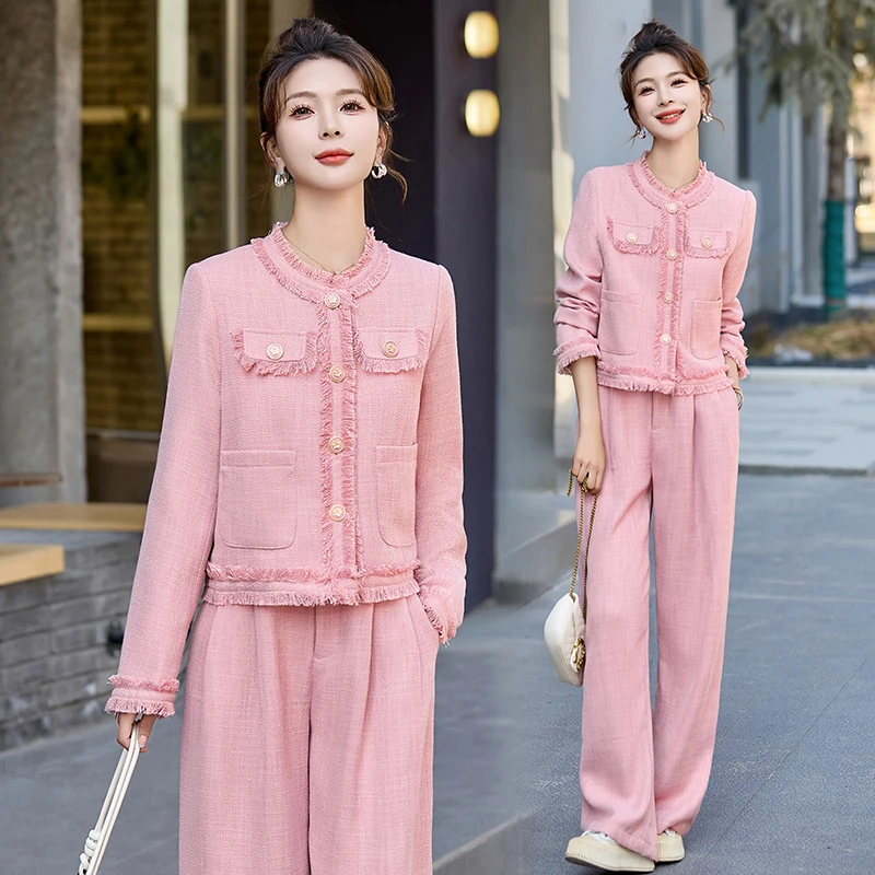 秋季爆款小香风名媛气质洋气减龄上衣外套阔腿裤两件套时尚套装