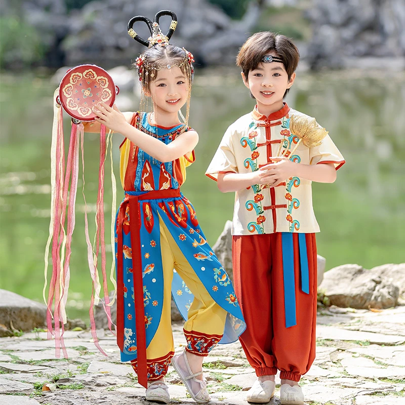 儿童演出服夏季六一中国风中小学生运动会团体表演服幼儿园民族服