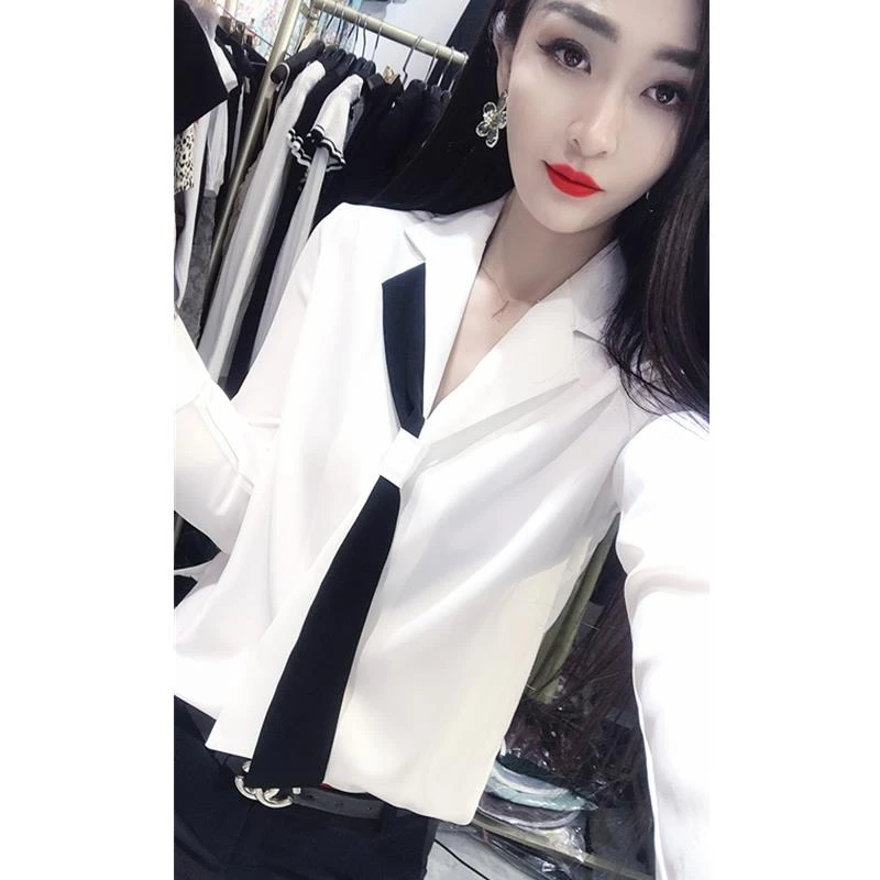 白衬衫女长袖秋冬新款简约设计感小众西装领打底雪纺衫职业上衣潮