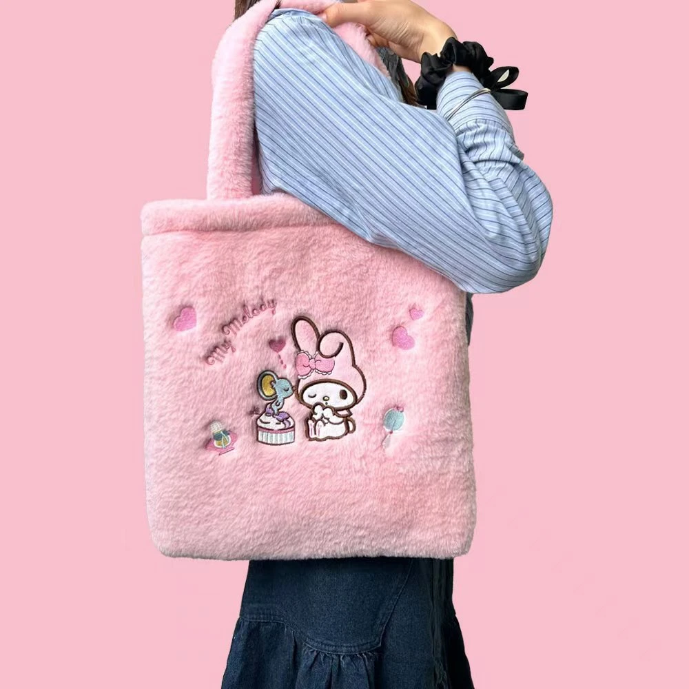 三丽鸥毛绒单肩包冬季新款手提包通勤可爱休闲毛绒包时尚百搭小众