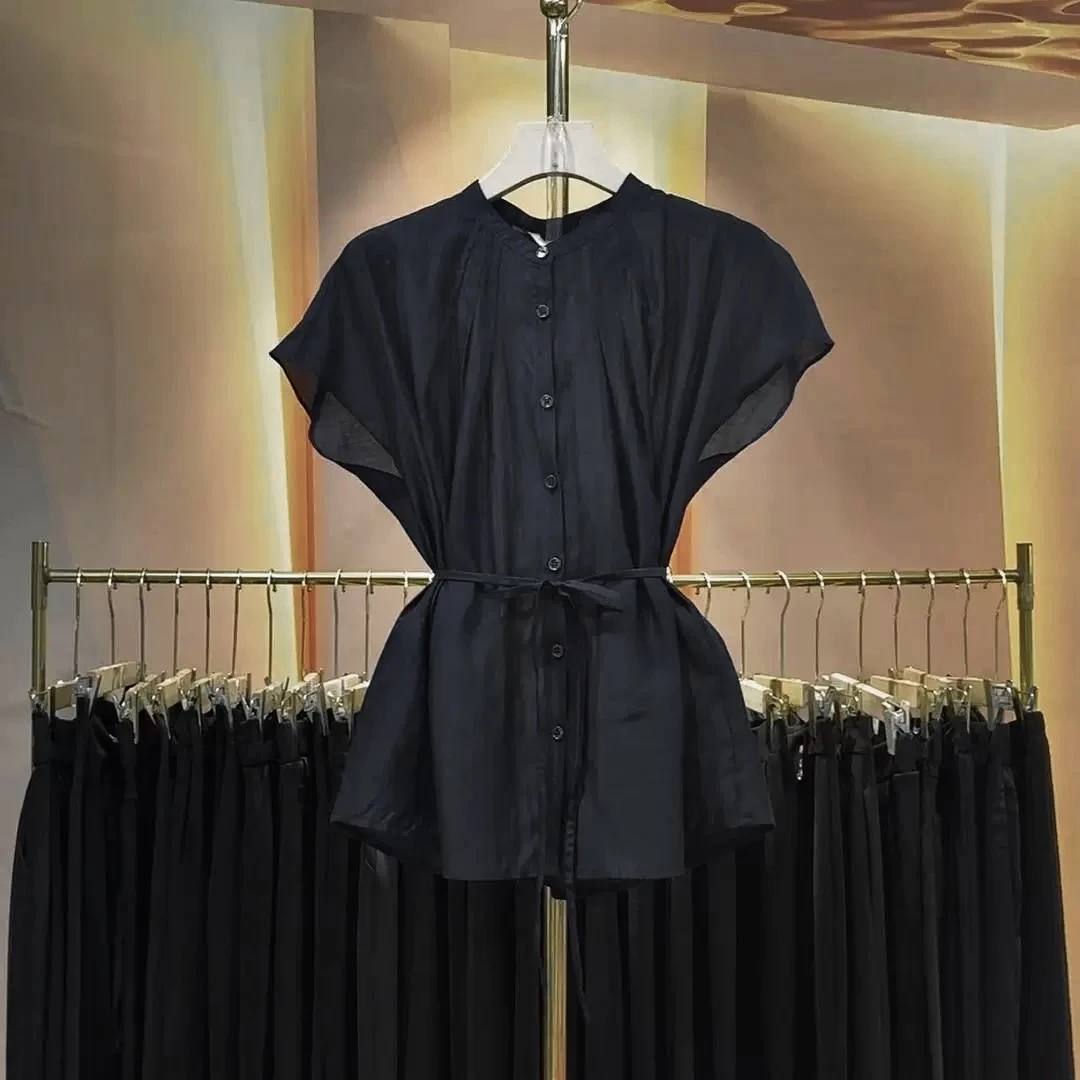 3125欧货炸街减龄休闲气质时尚洋气单排扣黑色衬衫夏女