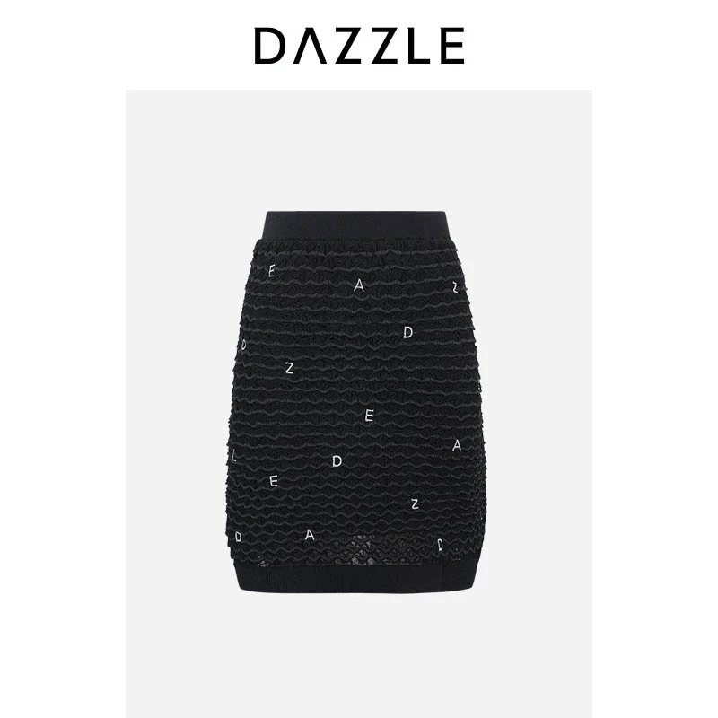 【陈大可】DAZZLE 地素毛衫半裙夏季黑色针织波浪半裙2I2E713