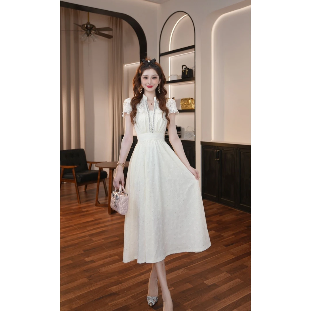 【晚晚定制】法式轻奢风端庄显瘦优雅收腰长裙镂空连衣裙21839