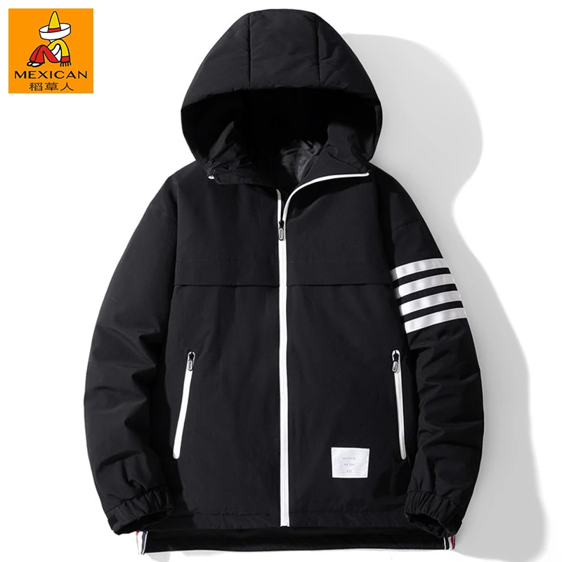 Mexican/稻草人加绒爆款处理翻领男装加厚保暖百搭工装连帽羽绒服