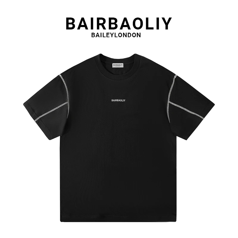 BAIRBAOLIY极简风清爽舒适简约线条字母纯棉短袖T恤修身版男装