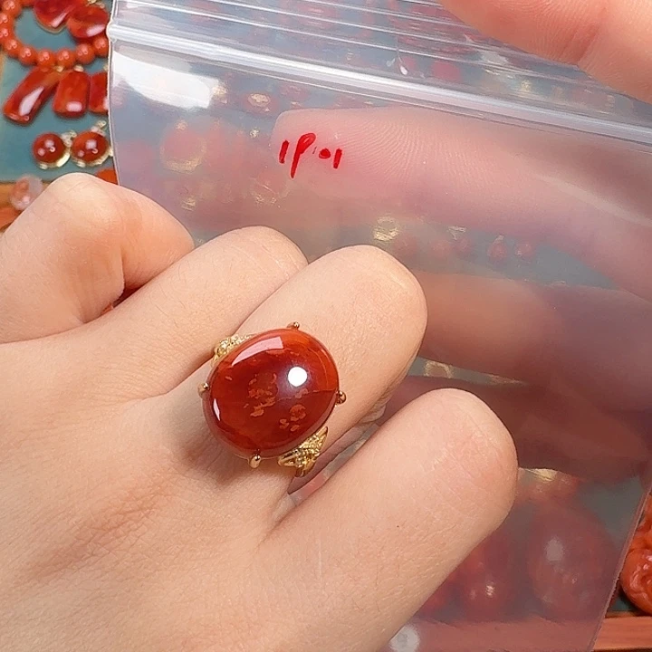 南红玛瑙银S925镶嵌戒指