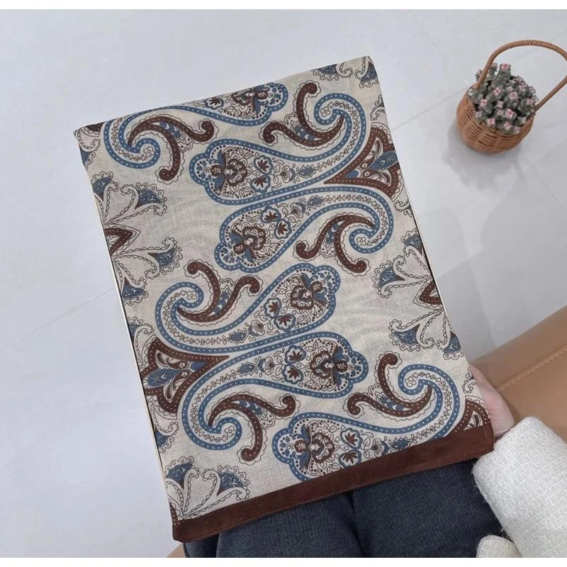 7  棉麻【蓝咖腰果】180*90左右围巾长巾