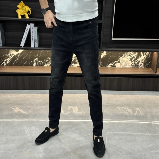 6639-秋冬高品质黑灰色时尚欧货印花修身小脚牛仔裤