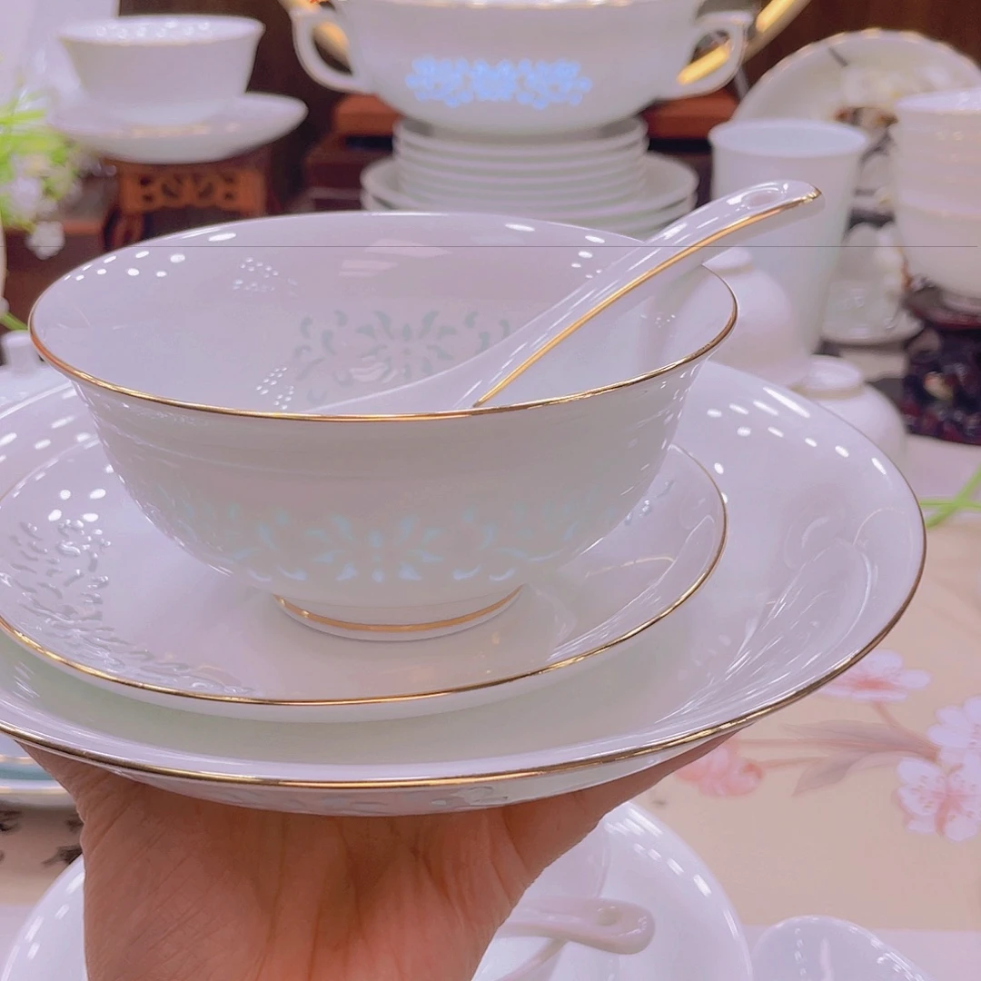 瓷景德镇瓷器玲珑套装加茶具