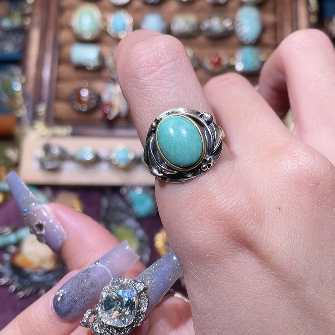 绿松石银S925镶嵌戒指