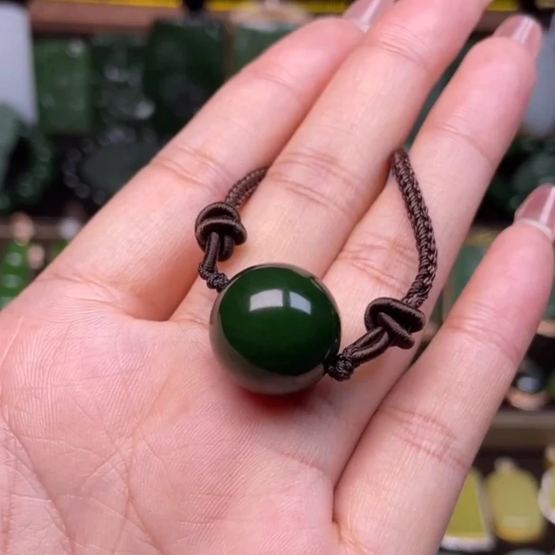 和田玉碧玉老菠菜单珠尺寸18m