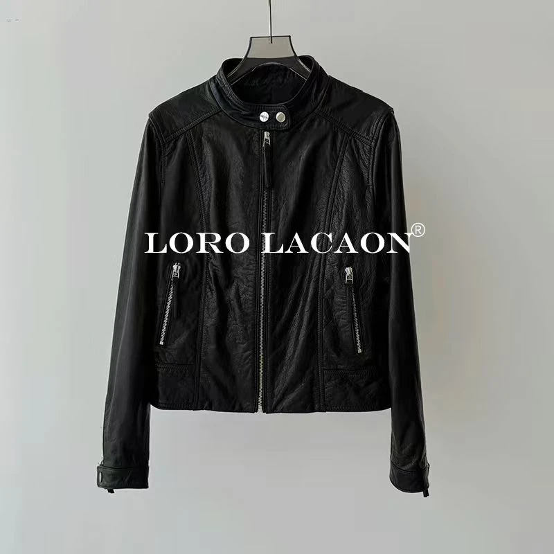 以赛亚 牛皮雅 秋冬立领短款拉链机车头层英胚牛皮真皮皮衣女8893