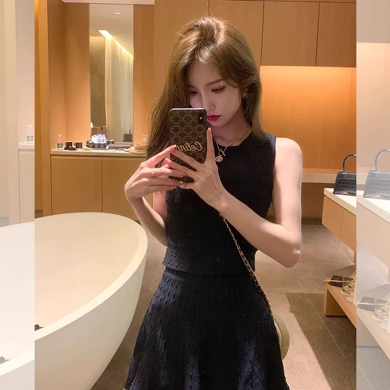 学院风气质针织夏季背心半裙套装夏小众设计感修身显瘦两件套洋气