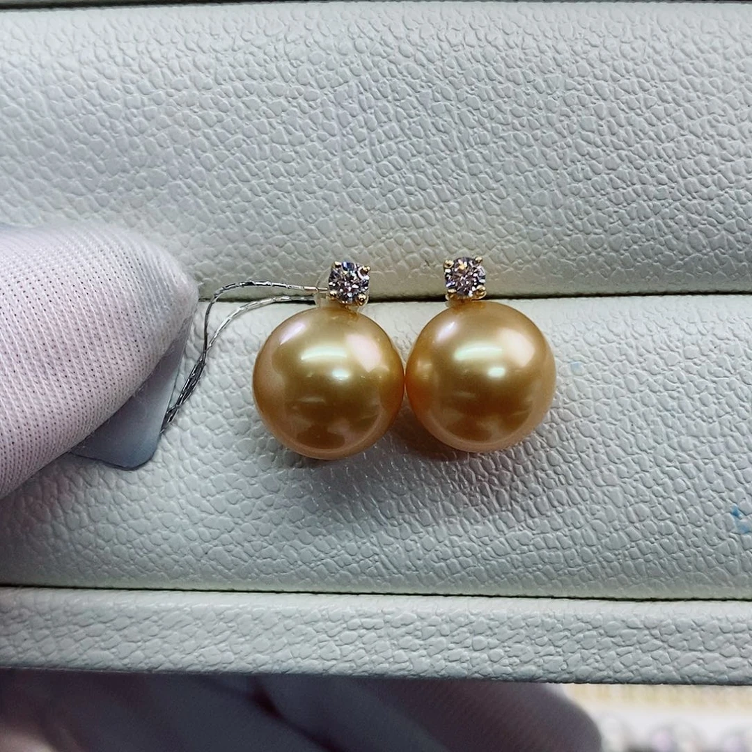 18K金镶嵌耳饰海水珍珠10-11