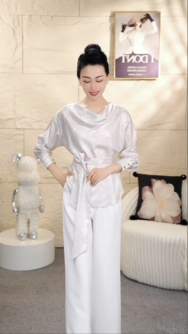 【莉姐心选】「魅惑天空」新款时尚长袖高级女士衬衫上衣W23H009