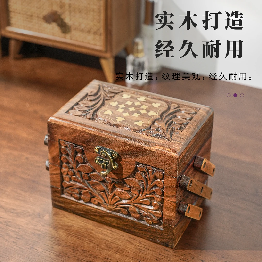 华仔亲荐巴基斯坦手工檀木铜丝专用镶嵌首饰盒复古首饰盒女人收纳