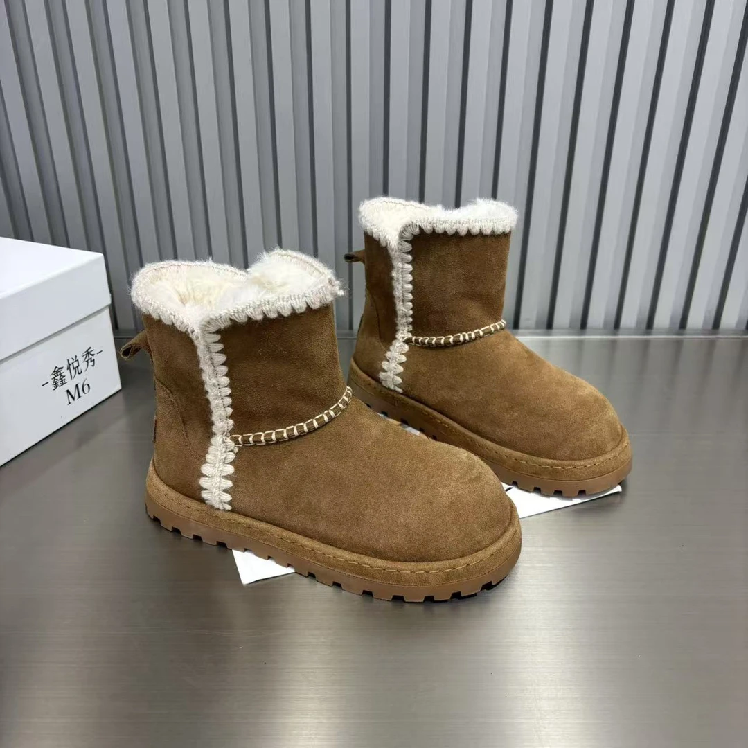 韩系多巴胺磨砂皮缝线复古勃肯鞋多巴胺保暖雪地靴加绒舒适女棉鞋