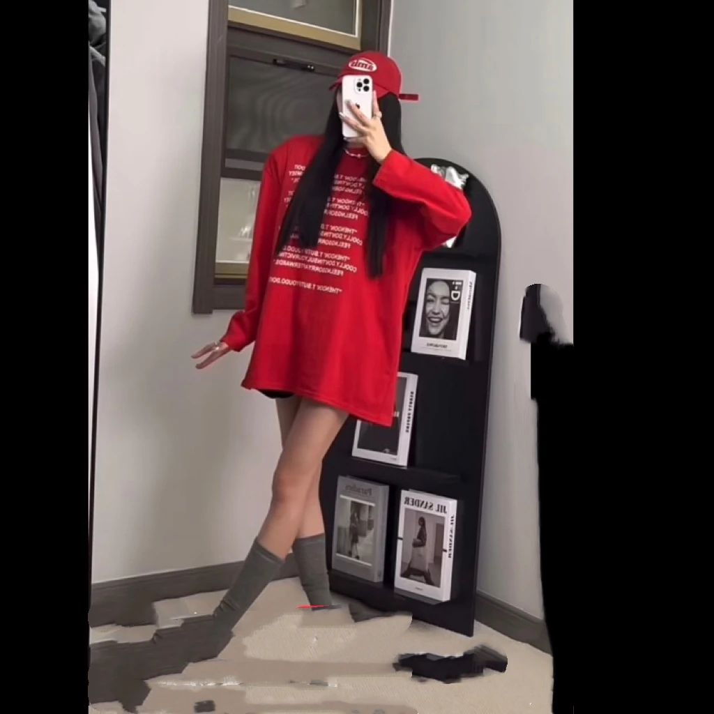 新款【新款多排字母长袖T】中长款 洋气百搭