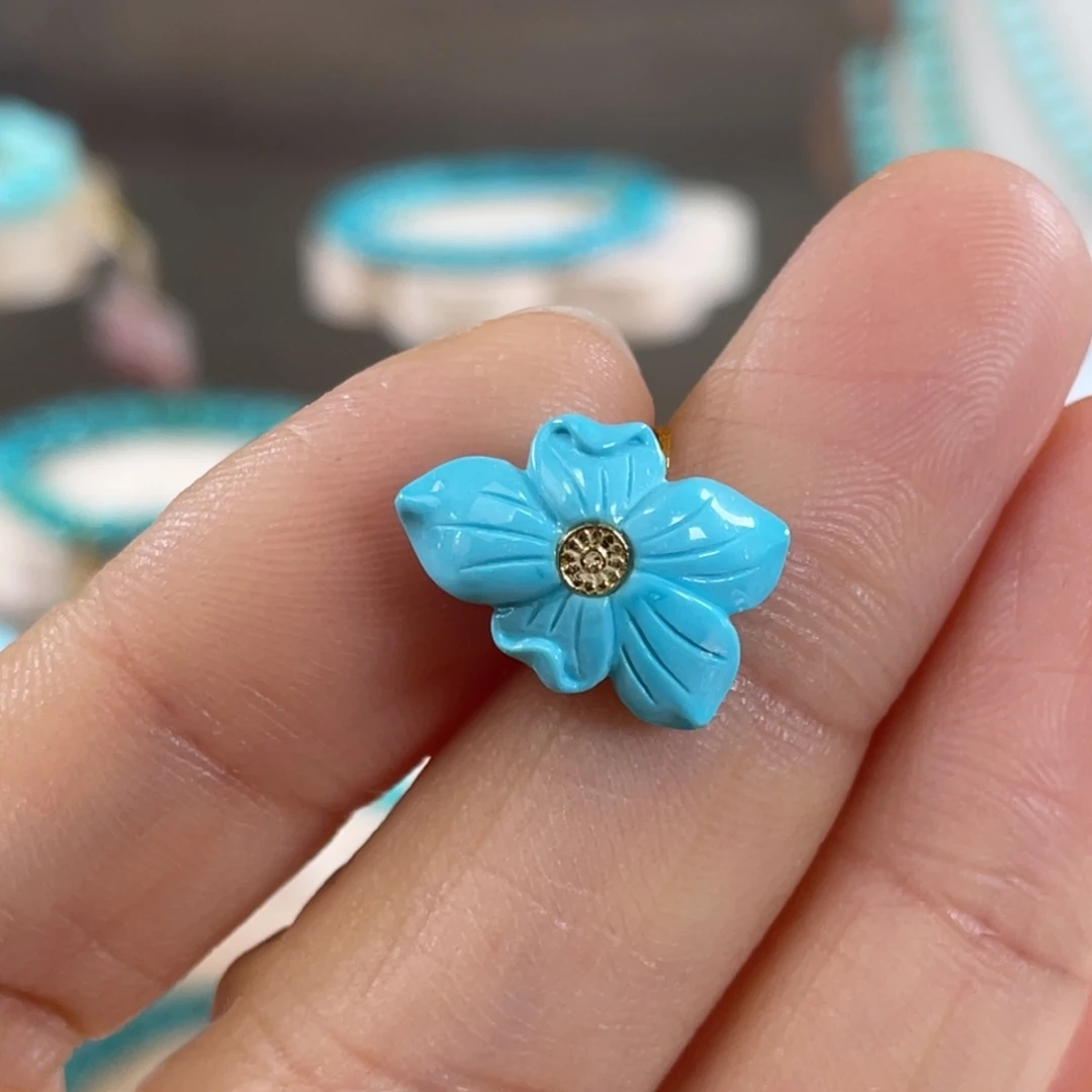 绿松石未镶嵌套链高蓝精美花花