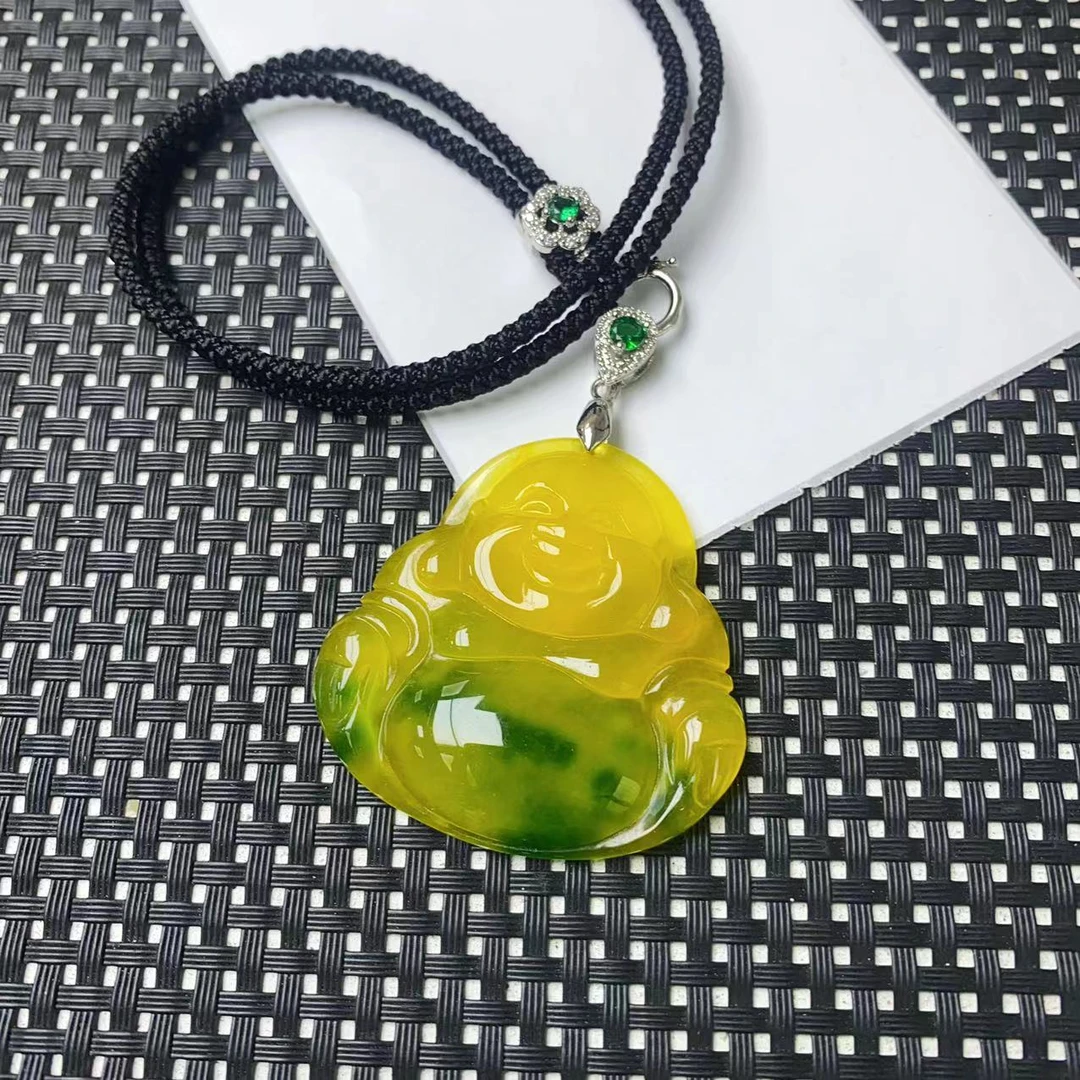 [小石]A1424黄加绿佛公项链吊坠
